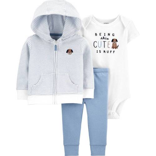 3-Piece Dog Little Jacket Set - Blue/Ivory - 6M