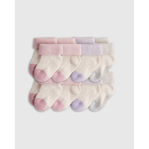 Quince Organic Gripper Fold Over Socks 8-Pack - Baby in Pink Multi