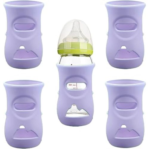 4 Pcs Silicone Sleeves for 8 OZ Avent Natural Glass Baby Bottles, Mix Color