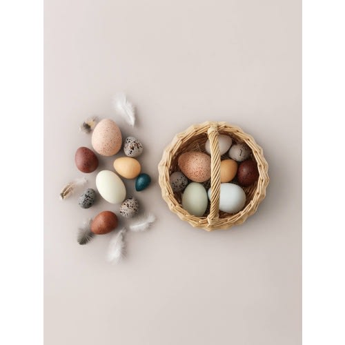 Moon Picnic A Dozen Bird Eggs in a Basket Wooden Sensory and Nature Toy