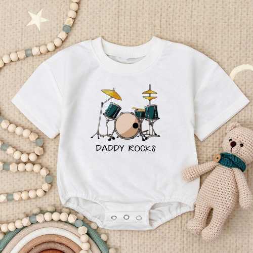 Daddy Rocks Baby Romper Sweatshirt, Funny Music Baby Outfit, Drummer Dad Baby Bodysuit, Rock Band Baby Gift, Cool Baby Shower Present