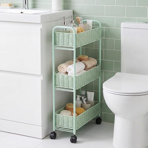 Utility Slim Storage Cart,3-Tier Rolling Kitchen Office Laundry Room Cart with Wheels,Mobile Shelving Unit Organizer for Living Room,Bathroom, Baby Diaper,Art,Dining Room Narrow Places