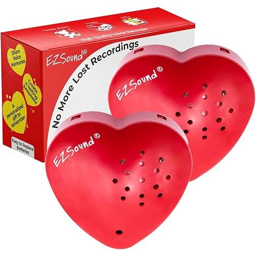 EZSound Voice Recorder for Stuffed Animal | 2 Pack - 30 sec Voice Box for Stuffed Animal | Recording Safe Recordable Heart Button | Sound Module Insert for Build a Bear, Kids, Teddy, Toy and Gifts Red