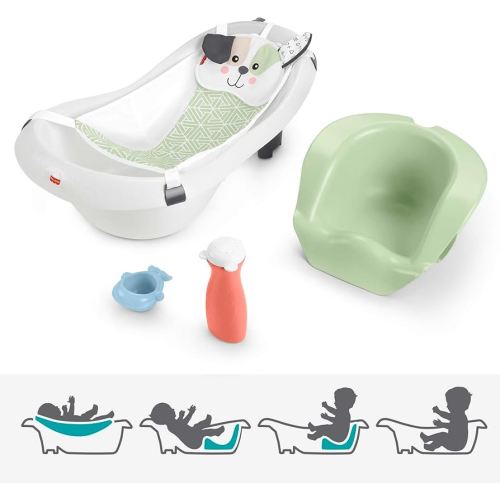 Fisher-Price Baby to Toddler Bath 4-in-1 Sling ‘n Seat Tub with Removable Infant Support and 2 Toys, Puppy Perfection