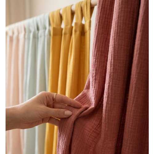 Organic Cotton Muslin Curtains, Handmade Gauze Window Panels, Custom Size Boho Curtains, Light Filtering Natural Drapes