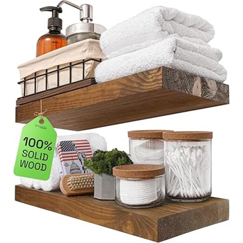 BAOBAB WORKSHOP Wood Floating Shelves for Wall - Wooden Shelf 16 Inch - Rustic Bathroom Shelves for Room Wall for Kitchen Bedroom Living Room Farmhouse - Walnut Floating Shelf - 16 x 6.7Inch, Set of 2