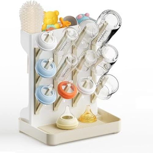 Viddett Vertical Baby Bottle Drying Rack, Space-Saving Countertop Storage Stand, BPA-Free Organizer for Baby Bottles and Pacifiers - Warm Beige