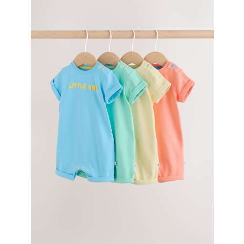 Bright Slogan 100% Cotton Baby Rompers 4 Pack
