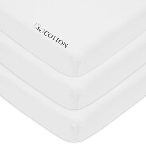 American Baby Company 3 Pack 100% Natural Cotton Fitted Mini Crib Sheets 38" x 24" - Soft & Breathable Small Nesting Portable Sheets, Fits Pack N Play Mattresses, White, for Boys & Girls