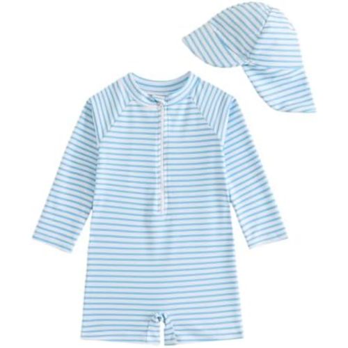 FishingDino Baby Swimsuit Newborn Girl Boy Rash Guard Set 0M-3T, Long Sleeve UPF Toddler Bathing Suit with Hat & Front Zipper