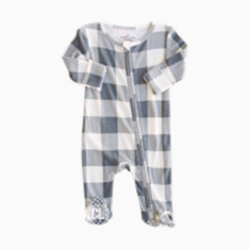 Caden Lane Bamboo Waffle Zipper Footie - Big Check Denim, 3-6 M