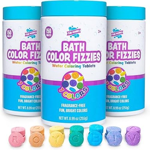 Tub Works® Bath Color Fizzies®, 150 Count, 3 Pack | Nontoxic & Fragrance-Free | Color Bath Drops Create Fun Bath Colors | Bath Color Tablets in 7 Colors for Variety | Bath Bombs for Kids Bath