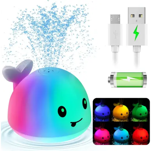 2024 Upgraded Baby Bath Toys, Rechargeable Light Up Bath Toys for Kids 1-3 Babies 6-12 12-18 Months, Whale Sprinkler Spray Fountain Water Pool Bathtub Toys Toddlers Infant 1 2 3 4 5, Baby Shower Toys