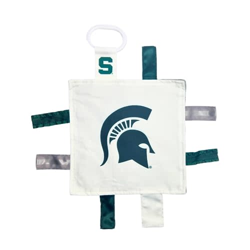 Michigan State University Crinkle Learning Lovey Sensory Plush Blanket - Tag Toys for Babies - Baby Stroller Toys - Sports Team Pride MVP Registry Gift w/Stroller Clip (8 x 8 Tag Toy)…