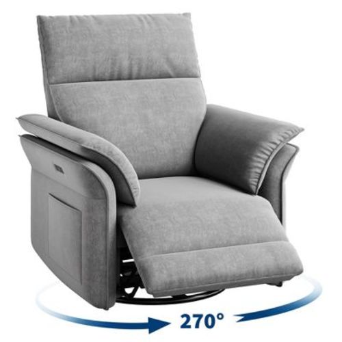 Power Recliner Chair, 270° Swivel Rocking Glider, PU Leather Upholstered Fabric and Double-Layer Armrests, Nursery Chair for Living Room, Nursery