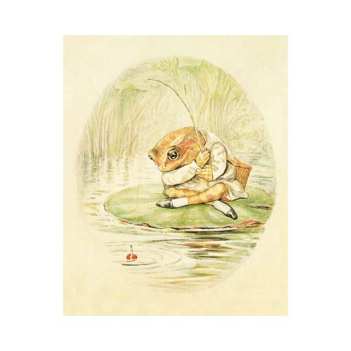 Vintage frog art print, Beatrix Potter illustration, Jeremy Fisher fishing, Storybook wall art, Antique nursery decor, Children's book art