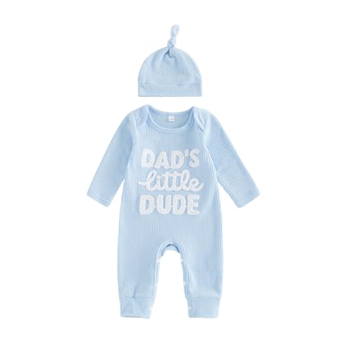 Sejardin Newborn Infant Baby Boy Fall Jumpsuit Letter Embroidery Romper | Baby Boy Autumn Spring Clothes Long Sleeve Crew Neck Jumpsuit Outfit with Hat