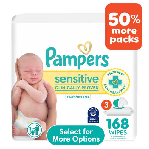 Pampers Sensitive Baby Wipes Unscented 168 Count Hypoallergenic Soft Water-Based