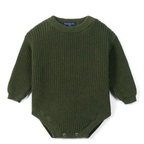 Classic Chunky Knit Baby Romper in Forest Green