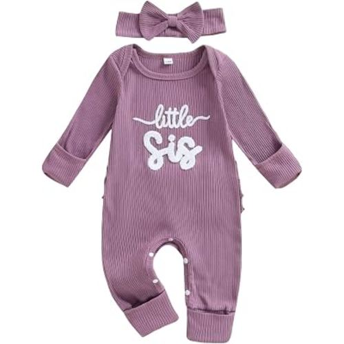 allshope Newborn Baby Girl Fall Outfit Romper Jumpsuit Infant Clothes | Letter Embroidery Long Sleeve Crew Neck Winter Bodysuit Cute Clothing