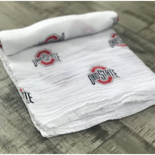100% Organic Cotton Muslin Blanket in The Ohio State Logo