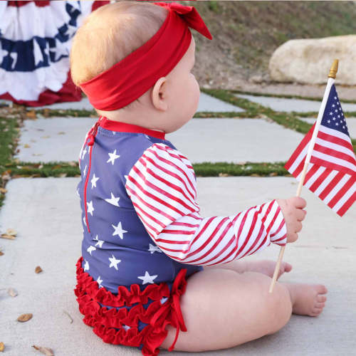 Long Sleeve Rash Guard With Ruffle Bottom | Star-Spangled Summer