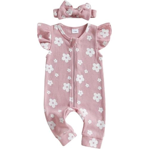 MERSARIPHY Newborn Baby Girl Summer Clothes Zip Up Ruffle Waffle Knit One Piece Romper Jumpsuit Coming Home Hospital Outfit