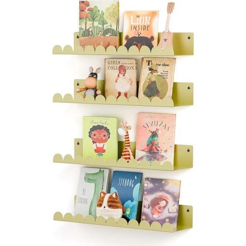Gonice Nursery Book Shelves, 15.7 Inch Metal Matte Light Gold Floating Shelves, Scalloped Book Shelf for Kids Room, Living Room,Bedroom