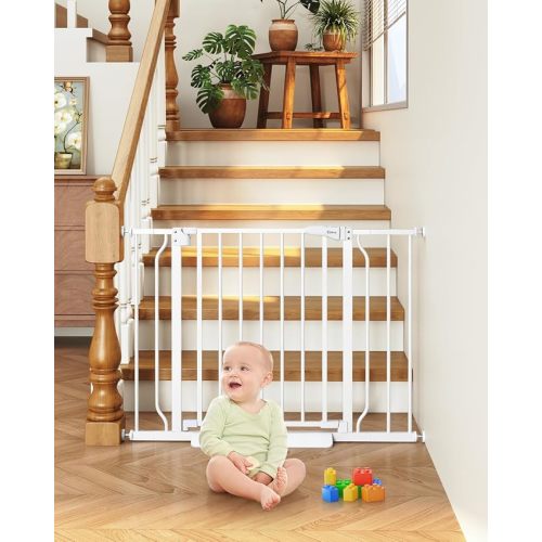 Baby Gate No Drilling, 29"-40" Auto Close Dog Gate Indoor for Doorways & Stairs, Pressure Mounted Adjustable Pet Gate, Easy Walk Through Child Gate for Children & Pets Stroller Friendly, White