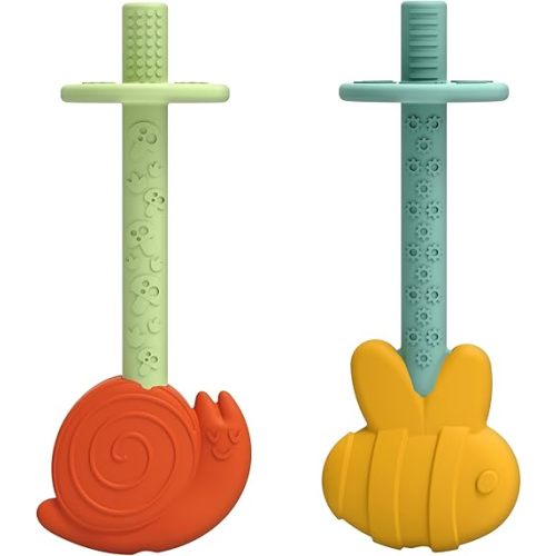 Dr. Brown's Teething Tubes for Babies, Bee and Snail, Massaging Silicone Teether Sticks, BPA Free, 3m+, 2-Pack