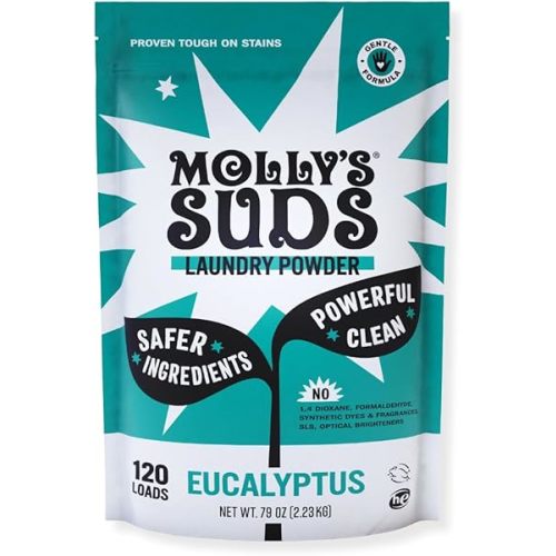 Molly's Suds Original Laundry Detergent Powder | Clean Laundry Detergent Powder for Sensitive Skin | Simple, Effective Ingredients, Stain Fighting | 120 Load (Eucalyptus)