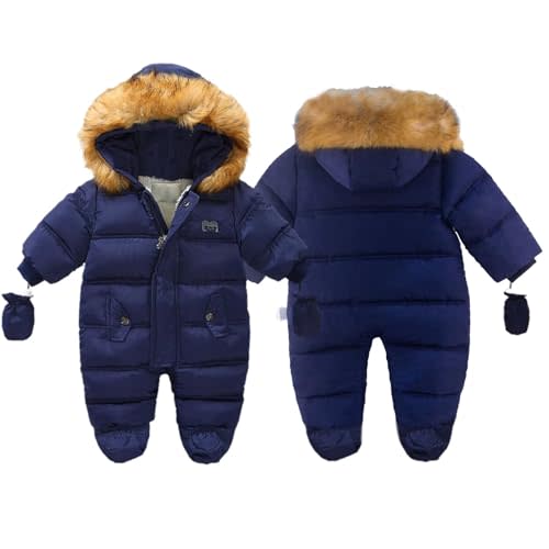 BYFRI Baby Boys Girls Snowsuit with Gloves Toddler Winter Hooded Footie Infant Warm Jumpsuit Outerwer Thick Newborn Coat