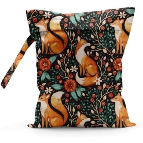 Waterproof Cloth Diaper Wet Dry Bag, Reusable Travel Beach Pool Daycare Soiled Toddler Items Yoga Gym Bag for Swimsuits or Wet Clothes Diaper Forest Animal Fox Wet Bag