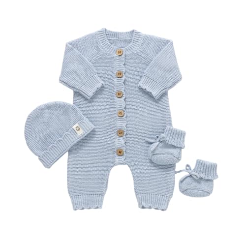 Organic Cotton Baby Sweater Knit Romper Hat Booties 3 Piece | Newborn Infant Set LongSleeve Cute Outfit Boy Girls Clothe