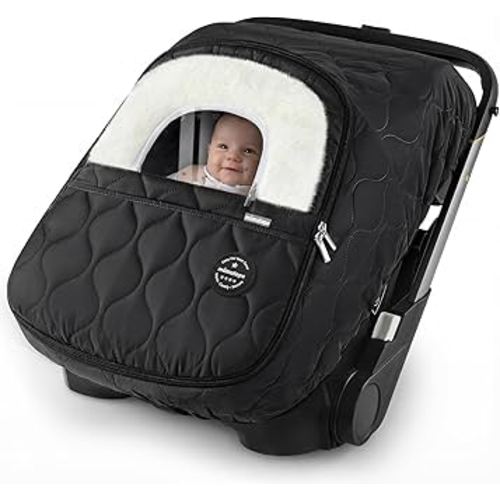 Winter Baby Car Seat Cover, Waterproof, Windproof Warm Fleece Breathable with Full Zipper for Newborn Car Seat, Black