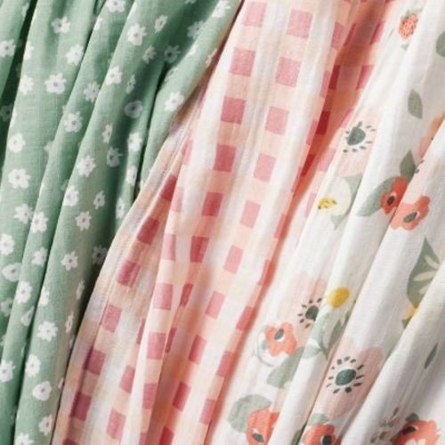 Muslin Swaddle Baby Blanket - Floral Gingham - 3pk - Cloud Island™