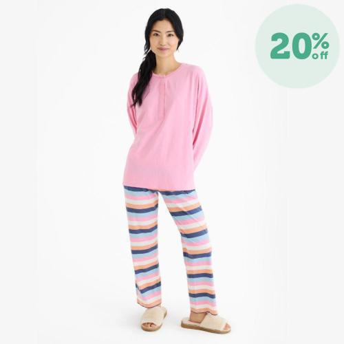 big multi stripe pink women's cloudstretch™ magnetic long sleeve pajam – Magnetic Me