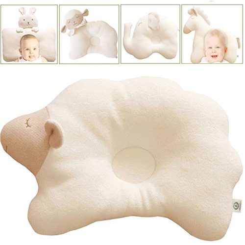 Global Certified Organic Cotton Baby Pillow, No Bleaches, No Printing, Protection for Flat Head Syndrome (Cloud Lamb).