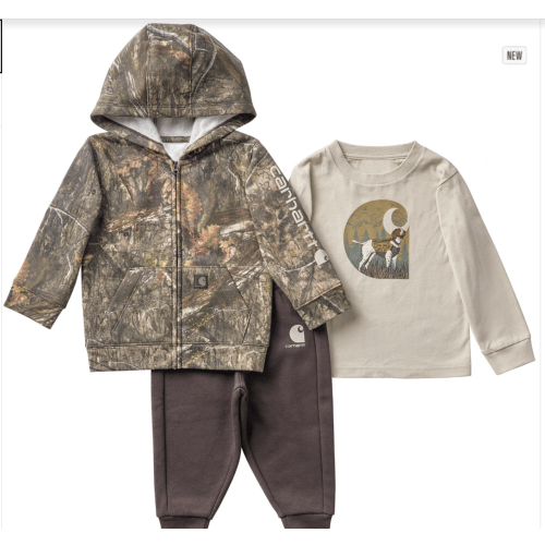 Boys' 3-Piece Long Sleeve T-Shirt, Full-Zip Hooded Camo Jacket & Fleece Pant Set (Baby) | Carhartt