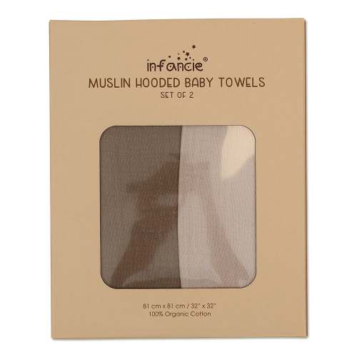 Infancie Organic Muslin Hooded Baby Towels 2-pack Olive/ivory