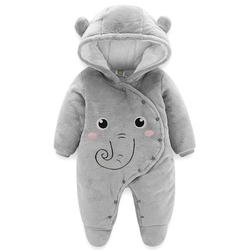 JiAmy Newborn Baby Winter Hooded Romper Fleece Snowsuit Jumpsuit Cartoon Cat Outfits 0-12 Months