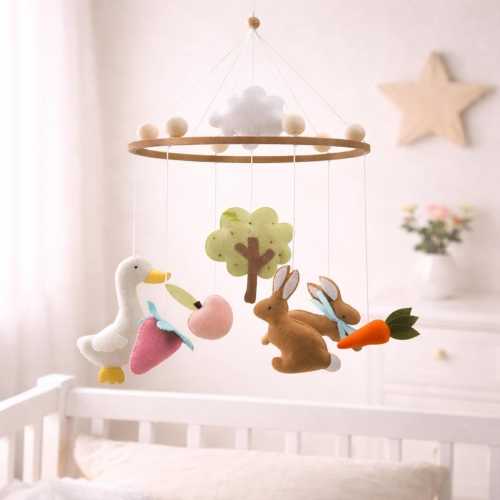 Luxury Handmade Felt Baby Mobile | Woodland Bunny Duck Crib Mobile | Neutral Nursery Decor