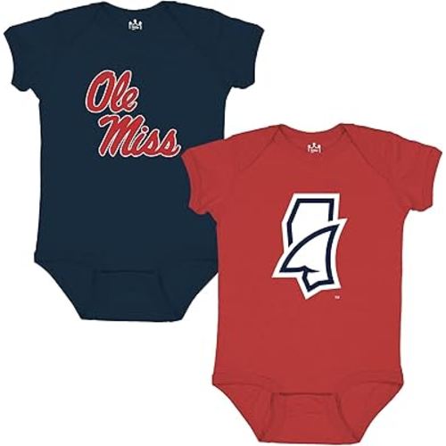 Little King NCAA Bodysuit 2 Pack Short Sleeve-100% Cotton-Infant Sizes 0-3M 6M 12M 18M