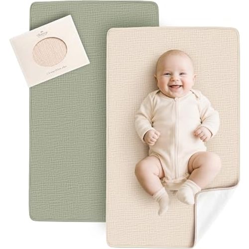 Konssy 2 Pack Waterproof Muslin Portable Changing Pad, Diaper Changing Mat