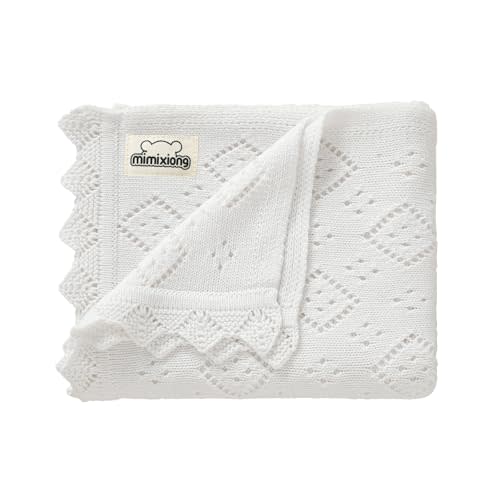 mimixiong Baby Swaddle Blanket 100% Cotton Gender Neutral Pointelle Receiving Blanket for Boys Girls Cuddle Stroller Crib Blanket