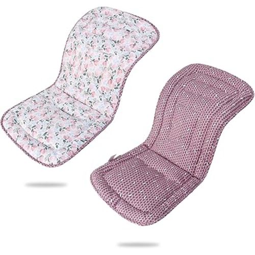 Baby Stroller Cushion,Infant Car Seat Insert-Reversible Universal Breathable and Soft Newborn seat Liner for Stroller,100% Cotton Seat Pad Liner for Newborns-34x78cm,1 Pack(Pink Tulip+Pink Triangle)