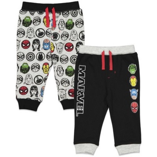 Marvel Avengers Hulk Black Panther Captain America Baby 2 Pack Pants Newborn to Infant, Color: Black / light grey, Size: 24 months