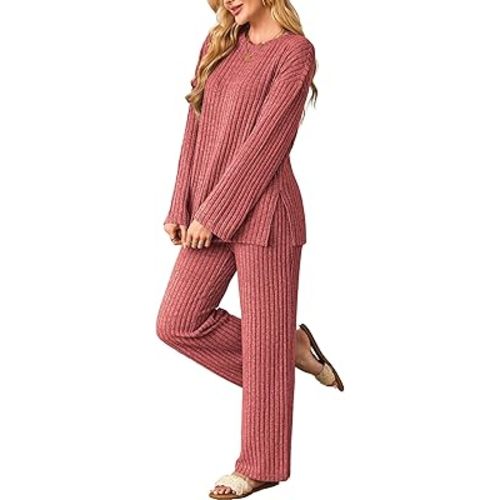 Kikibell Womens Sets 2 Piece Outfits Matching Lounge Set Cozy Knit Pajamas