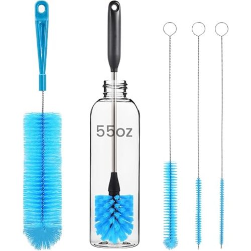 5 Pack Bottle Brush Cleaner, Straw Cleaner Brush & Water Bottle Brush,15in Stainless Steel Brush, 3 Straw Brushes, 3-in-1 Bottle Cleaning Brush for Water Bottle, Coffee Mugs, Straws-Blue