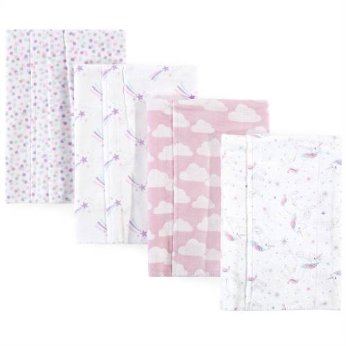 Hudson Baby Infant Girl Cotton Flannel Burp Cloths 4pk, Magical Unicorn, One Size - Magical Unicorn - One Size